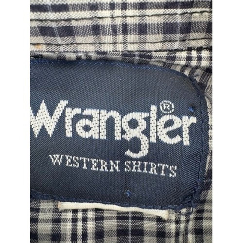 Wrangler Western Shirt Mens M Blue Plaid Laser Cat Embroidery Pearl Snap - Picture 5 of 10